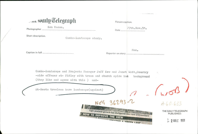 St. Neots treeless bare landscape. - Vintage Photograph