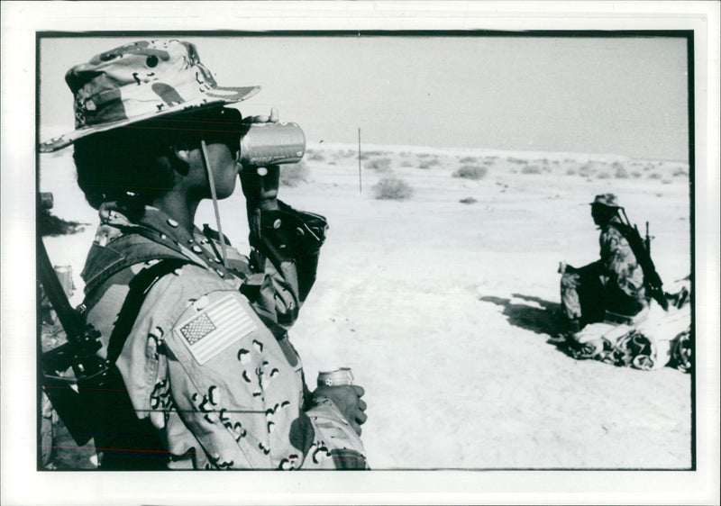 The soldier stopping by on the field. - Vintage Photograph
