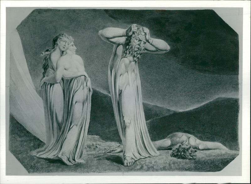 Lamech and his two wives by William Blake. - Vintage Photograph