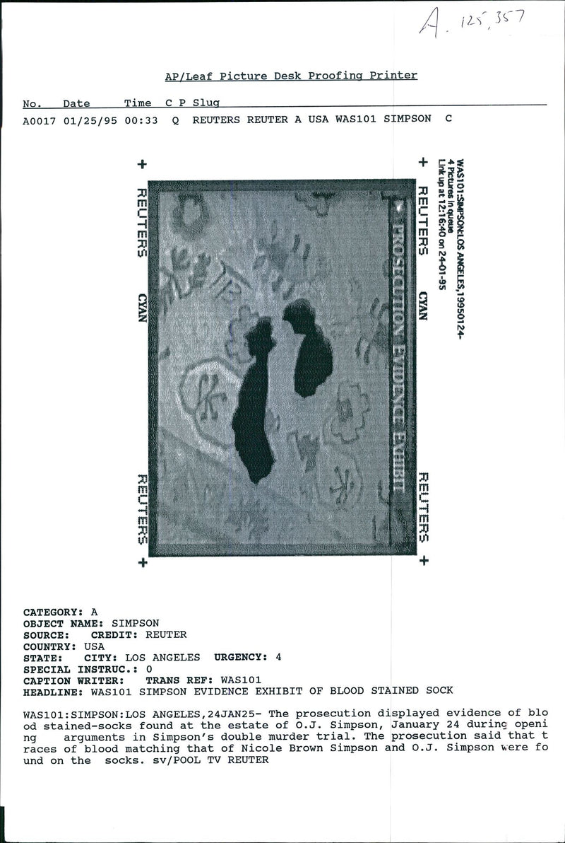 The prosecution displayed evidence of blood stained-socks. - Vintage Photograph