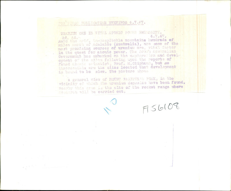 Australia: Uranium Mines - Vintage Photograph