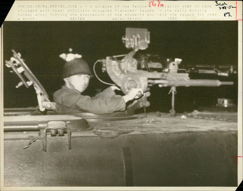 A Gunner on top of an advancing tank. - Vintage Photograph