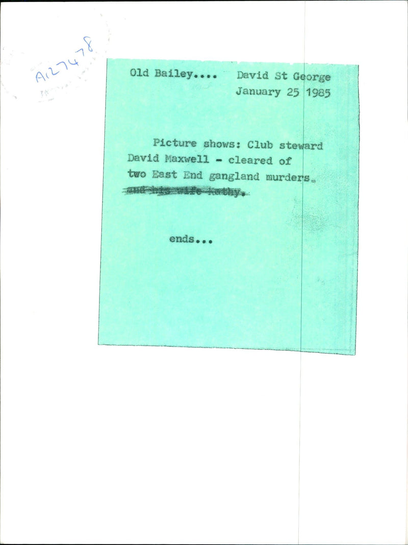 David Maxwell cleared of two east gangland murders. - Vintage Photograph