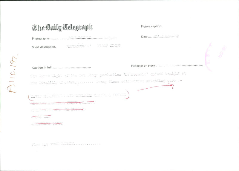 David Emanuel, The first night of new stage production. - Vintage Photograph