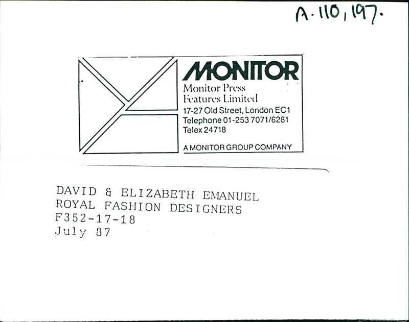 David and Elizabeth Emanuel. - Vintage Photograph