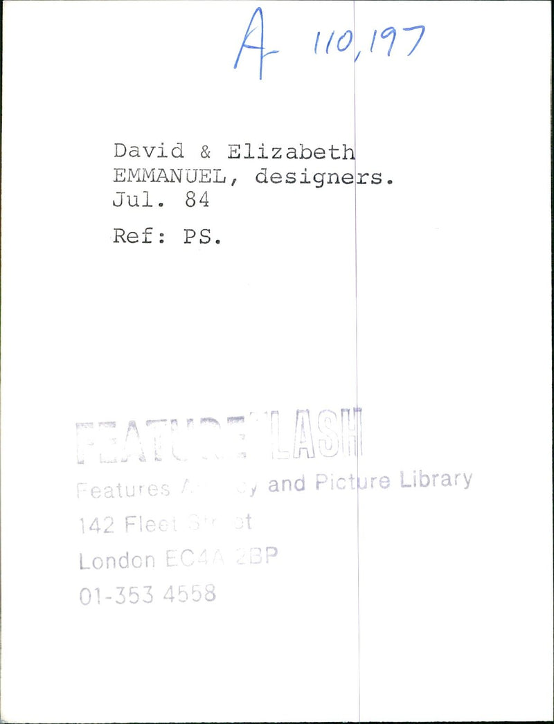 David & Elizabeth Emanuel. - Vintage Photograph