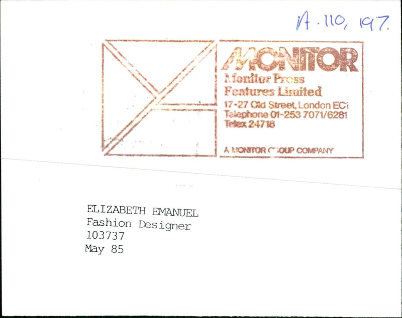 Wife of David Emanuel, David Emanuel. - Vintage Photograph