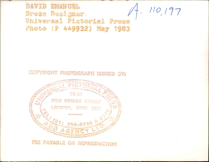 David Emanuel. - Vintage Photograph