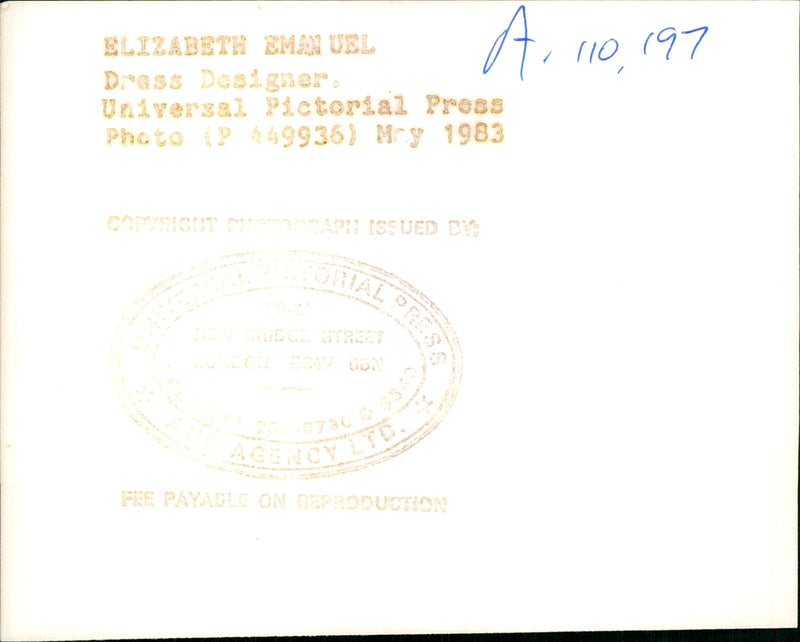 Elizabeth Emanuel, Dress Designer. - Vintage Photograph