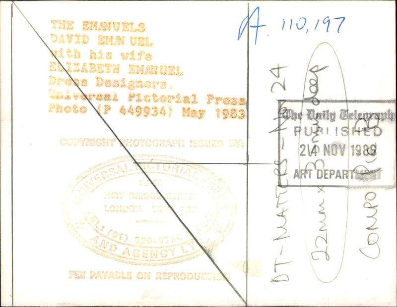David EmanuelE and Elizabeth Emanuel . - Vintage Photograph