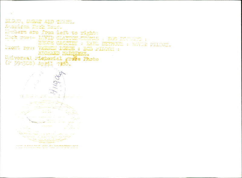 Blood, Sweat and Tears Pop Group. - Vintage Photograph