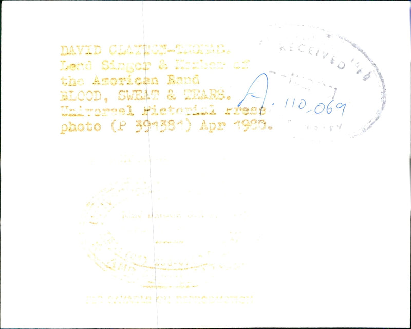 David Clayton Blood, Sweat and Tears Pop Group. - Vintage Photograph