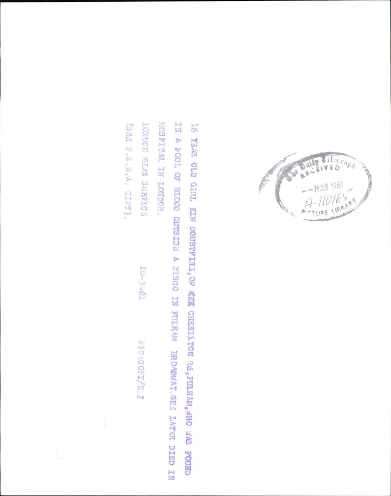 Rim Doubtfire, who was found in a pool of blood. - Vintage Photograph