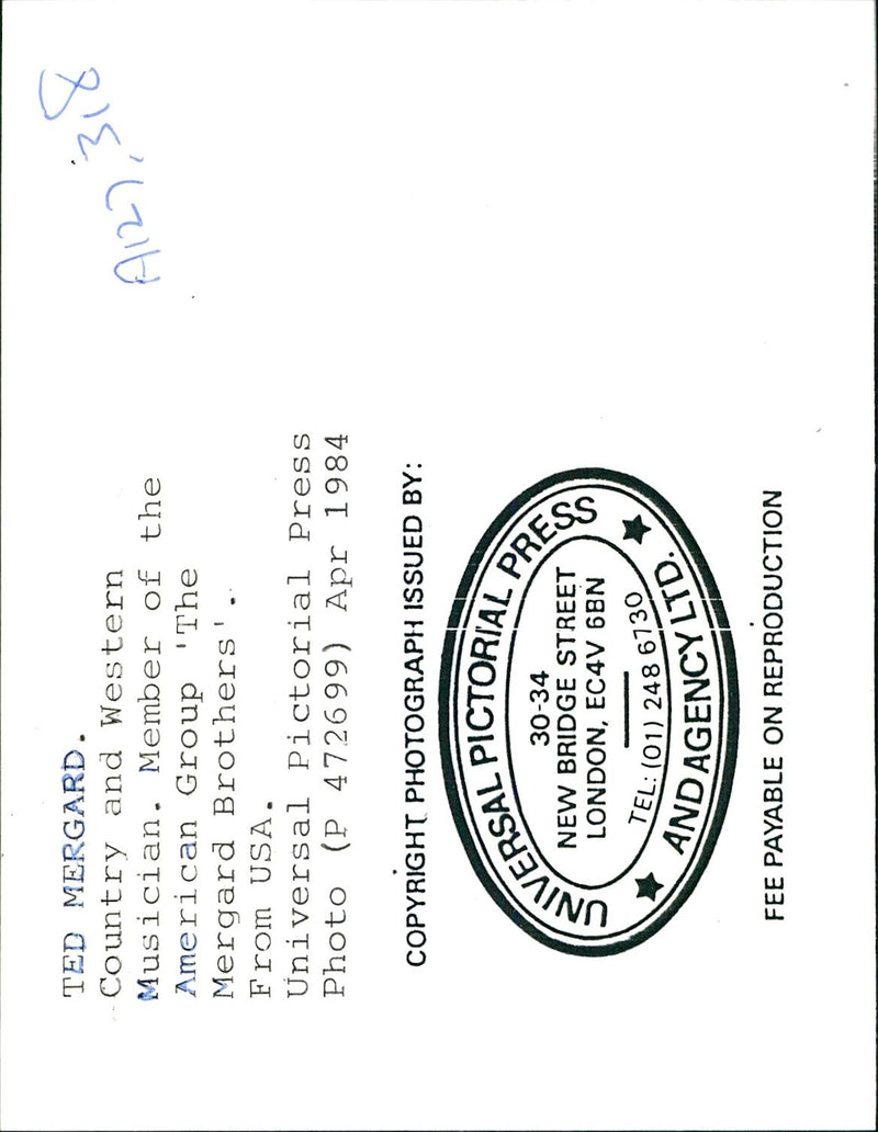 1984 TED MERGARD COUNTRY AND WESTERN MUSICIAN MEMBER THE AMERICAN USA PRESS - Vintage Photograph