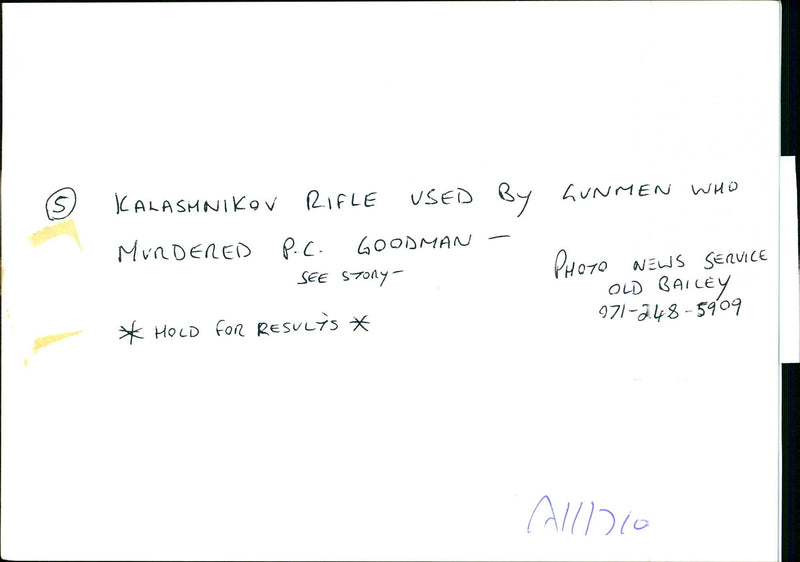 Kalashnikov Rifle used by lunmen who murdered pc goodman. - Vintage Photograph