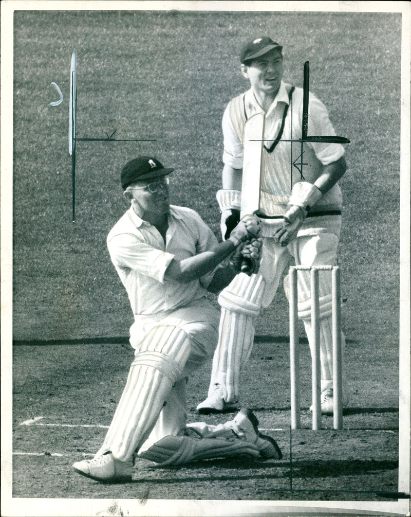Cricketer M. J. K. Smith during batting action - Vintage Photograph