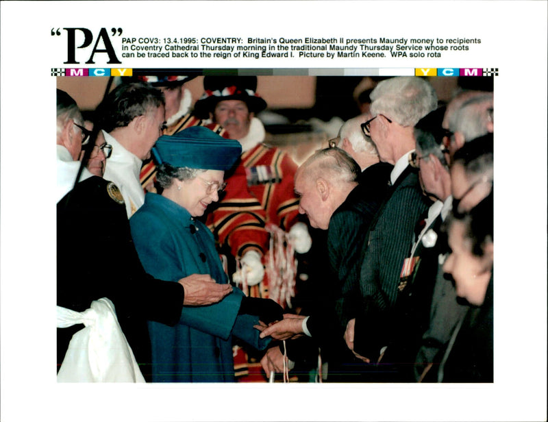 Queen Elizabeth II presents Maundy money. - Vintage Photograph