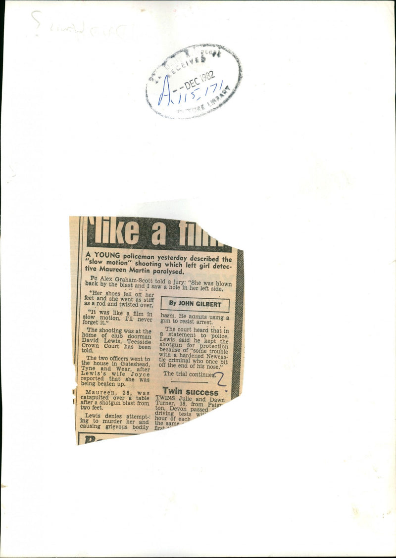 David Lewis, accused of attempted murder detective Maureen Martin - Vintage Photograph