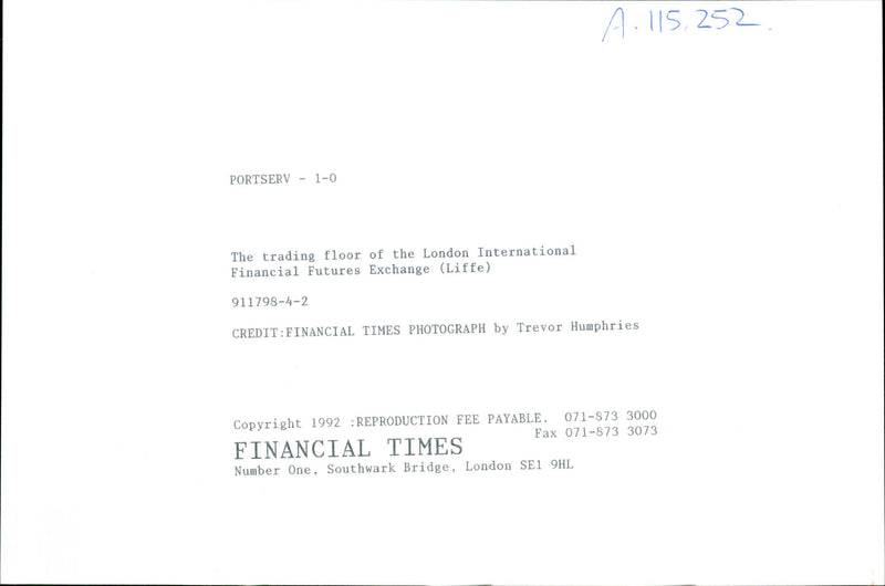 London International Financial Futures Exchange (LIFFE) - Vintage Photograph