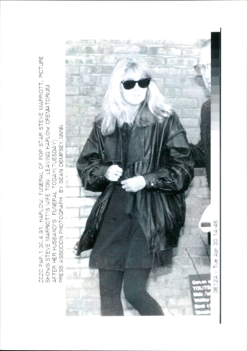 Steve Marriott's wife Toni during her husband's funeral - Vintage Photograph