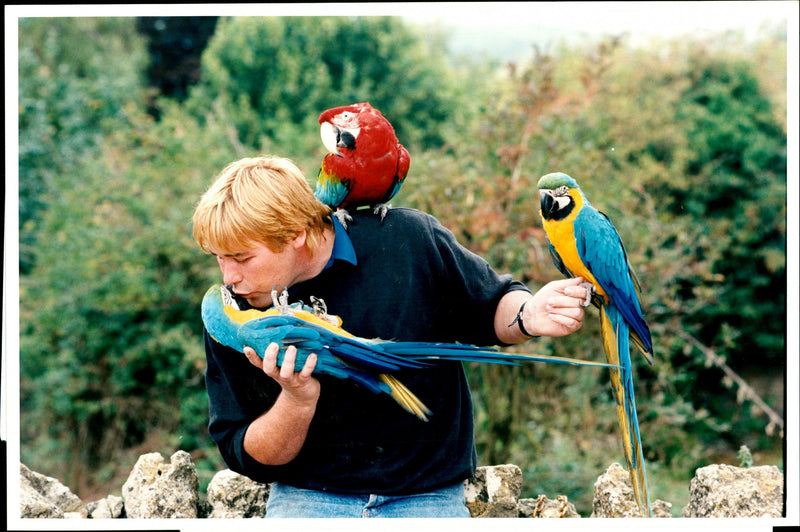 Kevin Stinchcombe with some of his exotic animals - Vintage Photograph