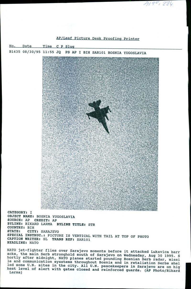 Nato Airstrikes in Bosnia - NATO jet-fighter flies - Vintage Photograph