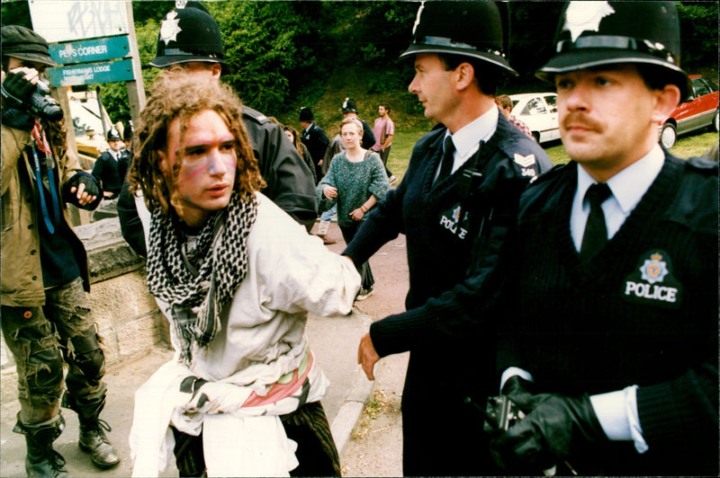 Roads: Cradlewell Bypass. Cradlewell Bypass construction protest. - Vintage Photograph