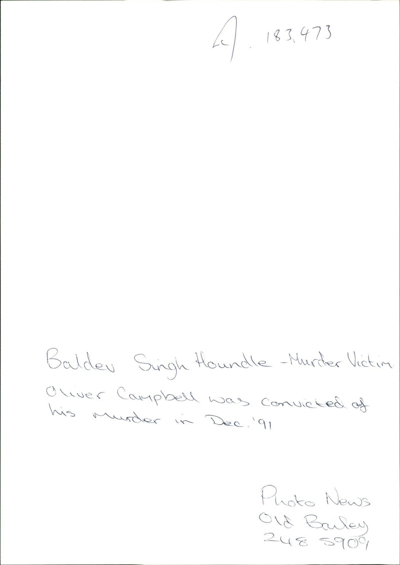 Balder Singh Houndle, is a murder. victim - Vintage Photograph