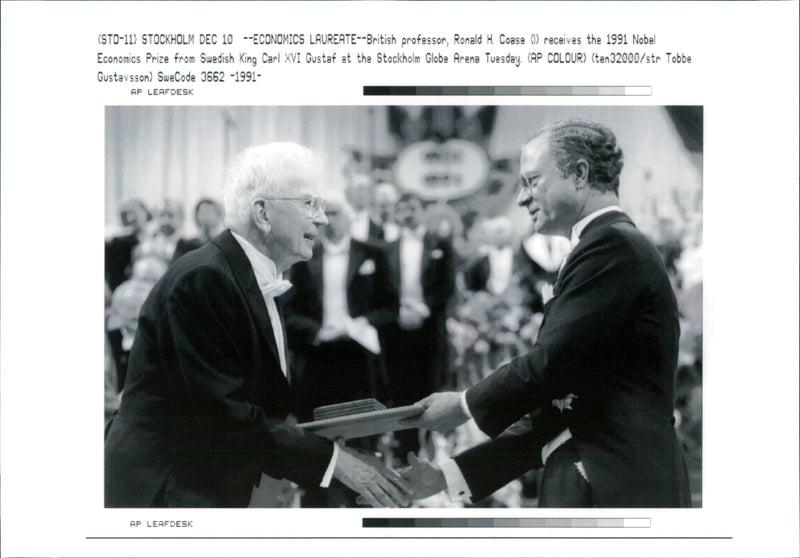 Prof Ronald Coase with King carl. - Vintage Photograph