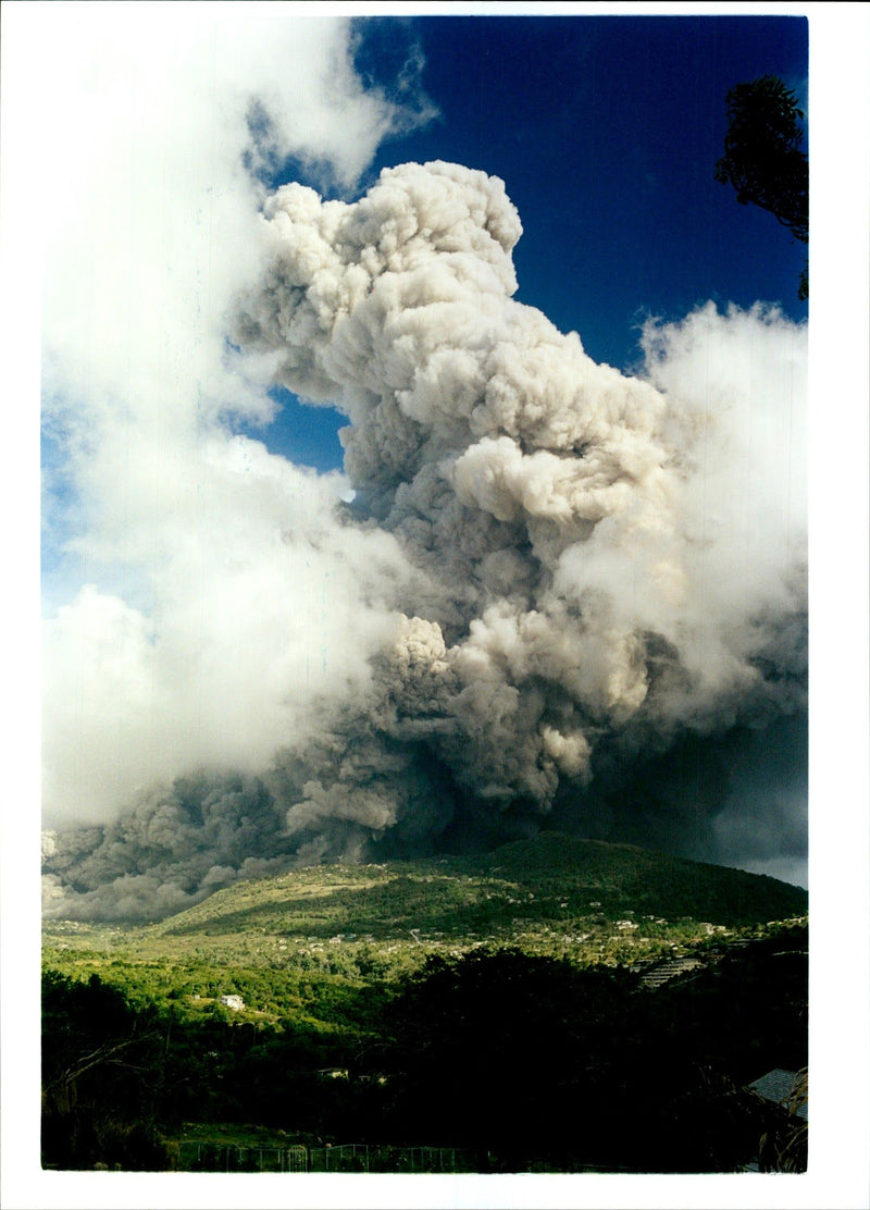 Volcanic eruption over Montserrat. - Vintage Photograph