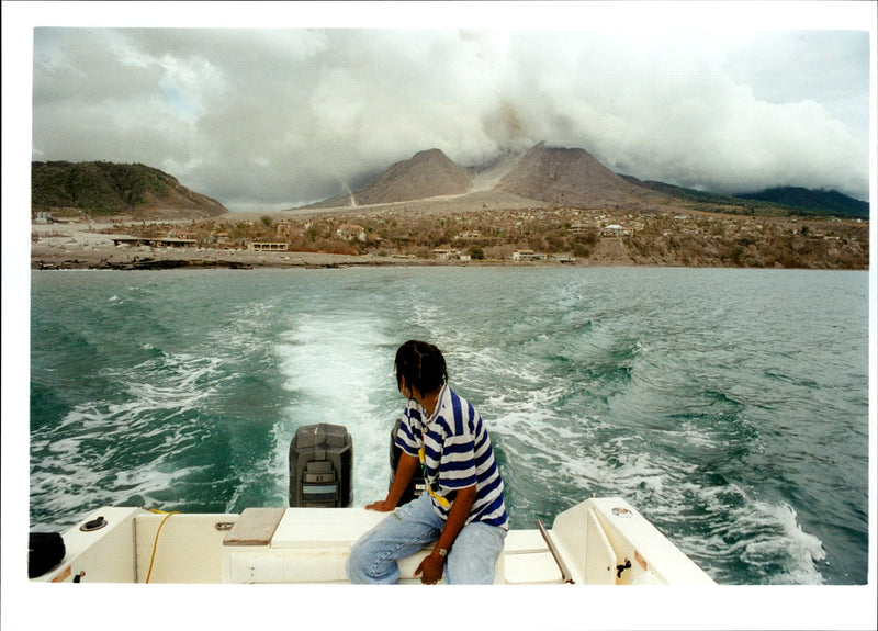 Volcanic eruption over Montserrat. - Vintage Photograph