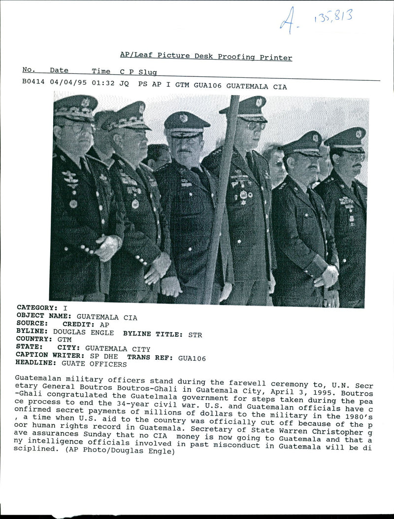 Guatemala Military officers stand during the Farewell. - Vintage Photograph