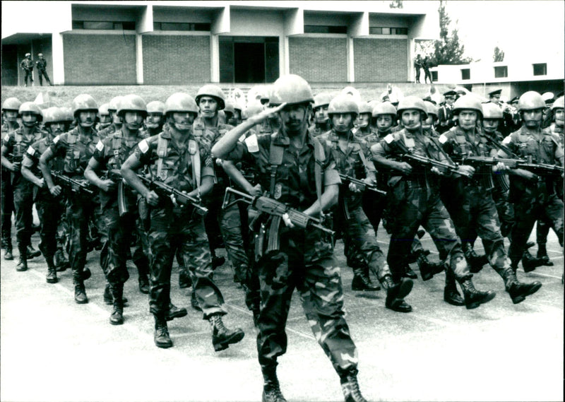 Guatemala Soldiers on the March. - Vintage Photograph
