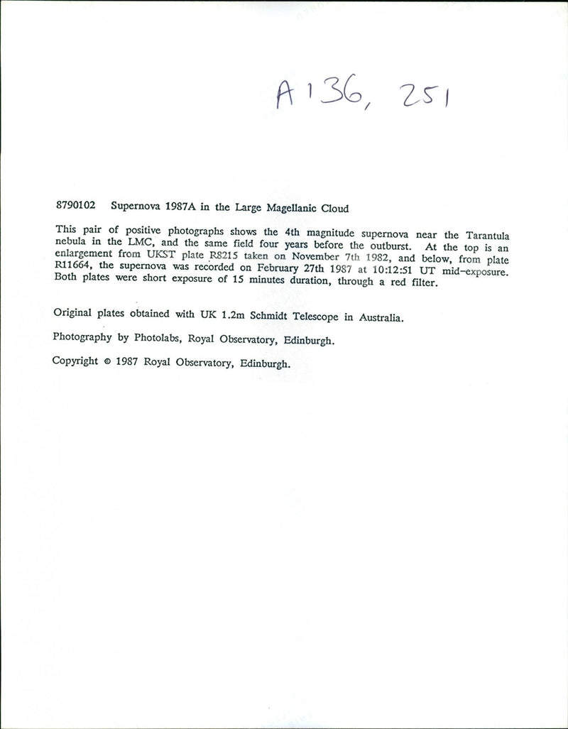 Supernova 1987A - Vintage Photograph