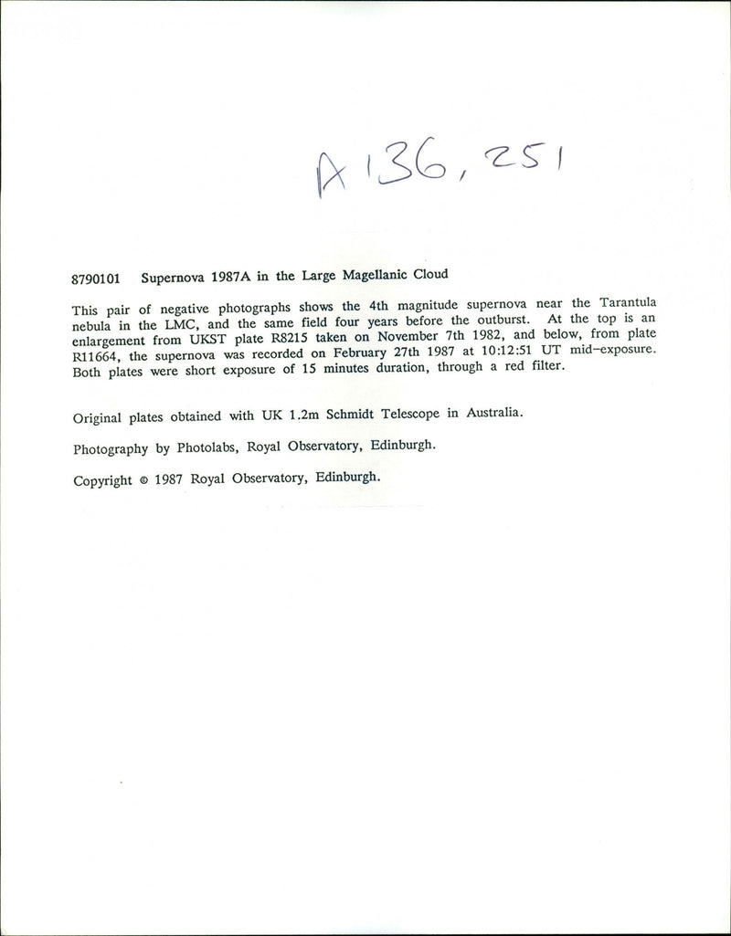 Supernova 1987A - Vintage Photograph