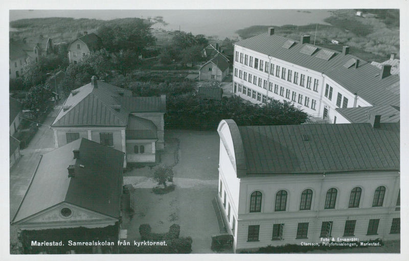 Mariestad. Samreal school from church tower - postcard - Vintage Photograph