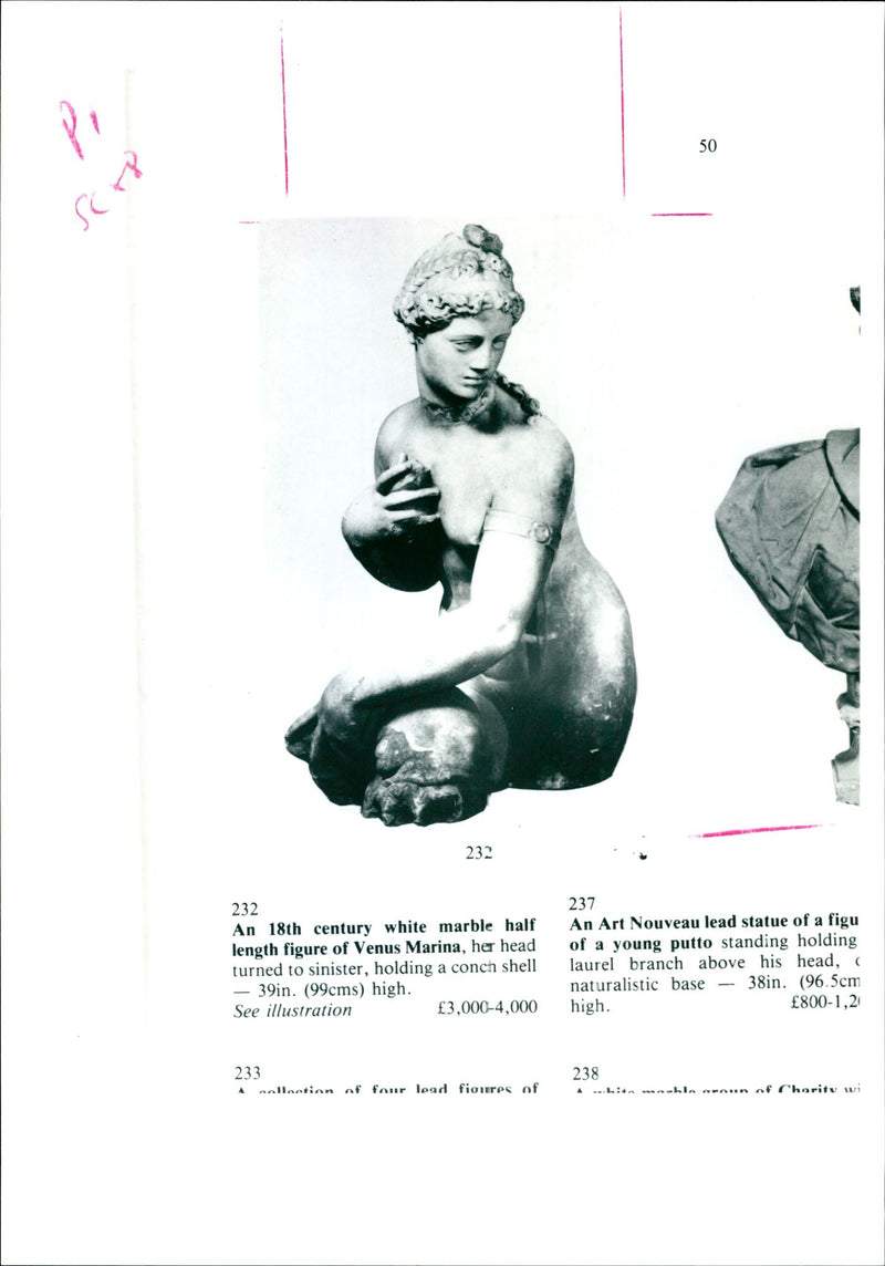 An 18th century white marble half length figure of Venus Marina. - Vintage Photograph