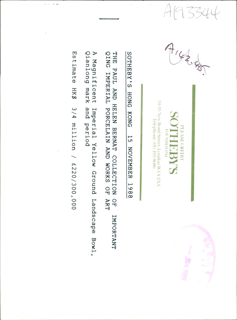 A Magnificent Imperial Yellow Ground Landscape Bowl. - Vintage Photograph