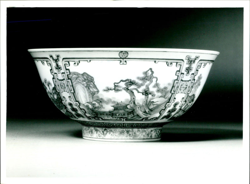 A Magnificent Imperial Yellow Ground Landscape Bowl. - Vintage Photograph