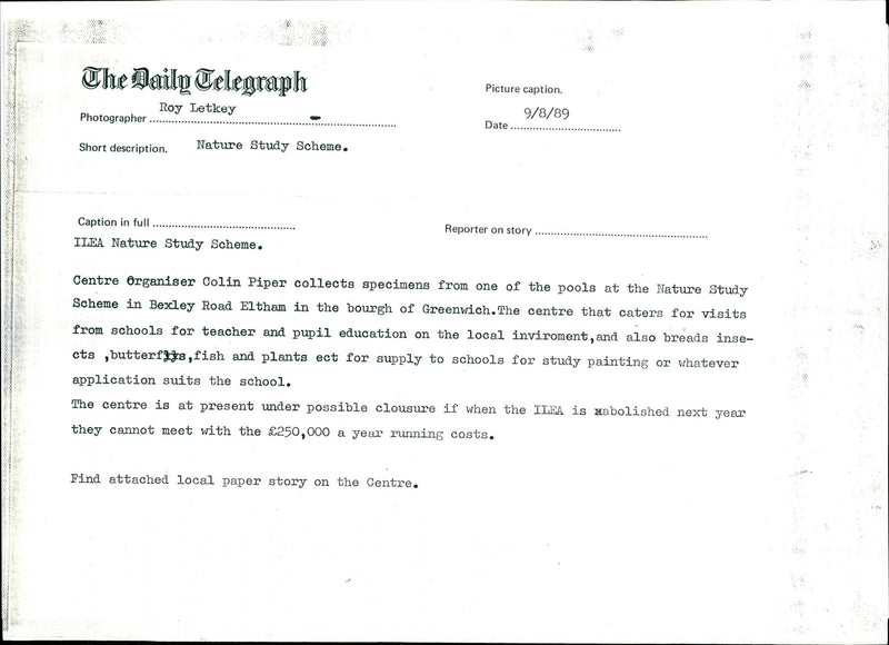 Colin Piper, Nature Study Scheme - Vintage Photograph