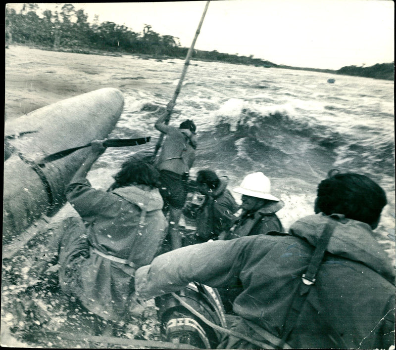 Lead boat in Zaire River Expedition. - Vintage Photograph