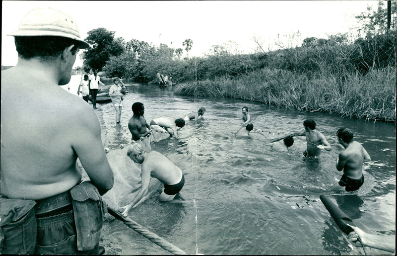 Scientists and Army sapper accompanying the Zaire River Expedition. - Vintage Photograph