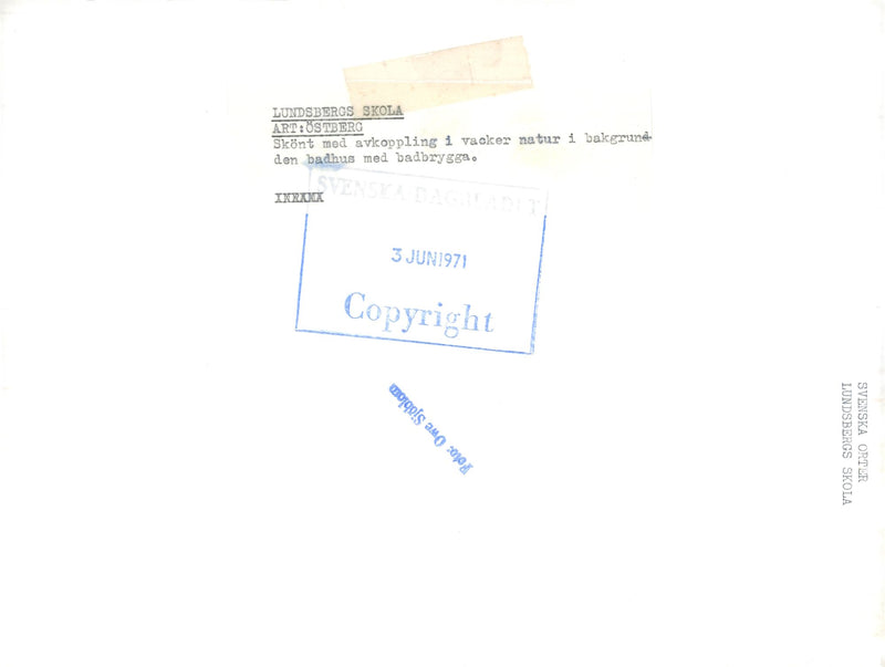 Lundsbergs school. Nice with relaxation in beautiful nature. In the background bath house with bathing jetty - Vintage Photograph