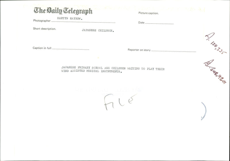 Japanese Primary School Age Children Waiting to play their  Wind Assisted Musical Instruments. - Vintage Photograph