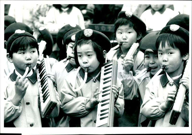 Primary School Age Children Playing Their Wind Assited Musical Instruments. - Vintage Photograph