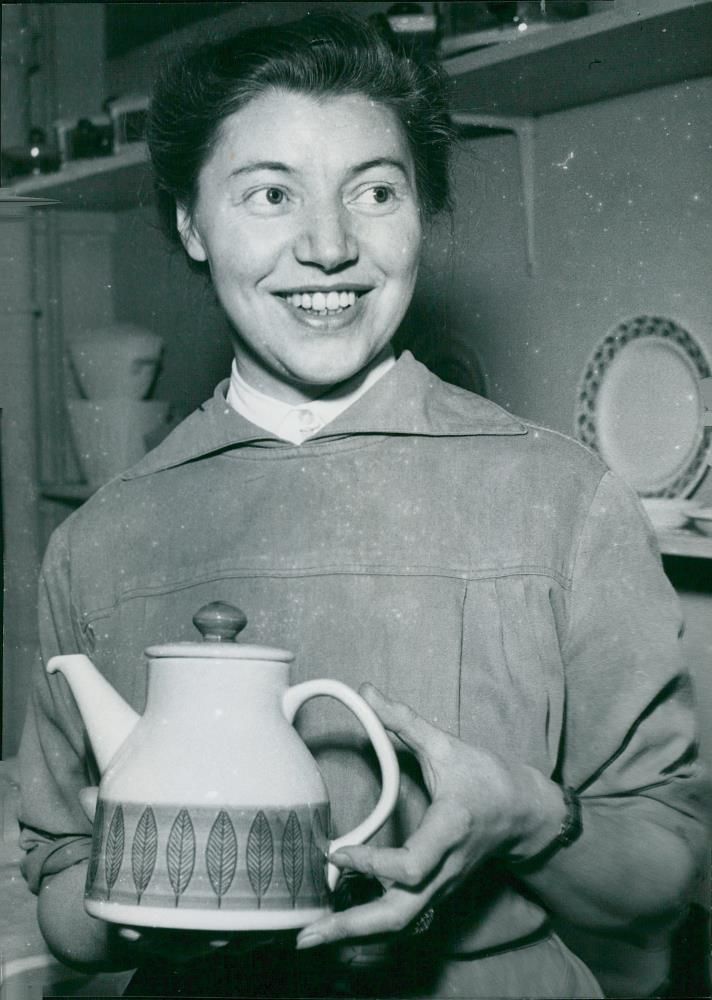 RÃ¶rstrand beach porcelain factory. Hertha Bengtson with the new coffee pot - Vintage Photograph