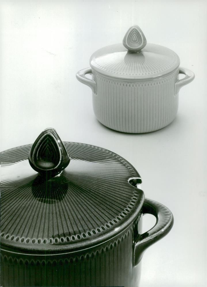 Parts from a tableware made of flint china from AB RÃ¶rstrand's porcelain factory. Design by Hertha Bengtson - Vintage Photograph