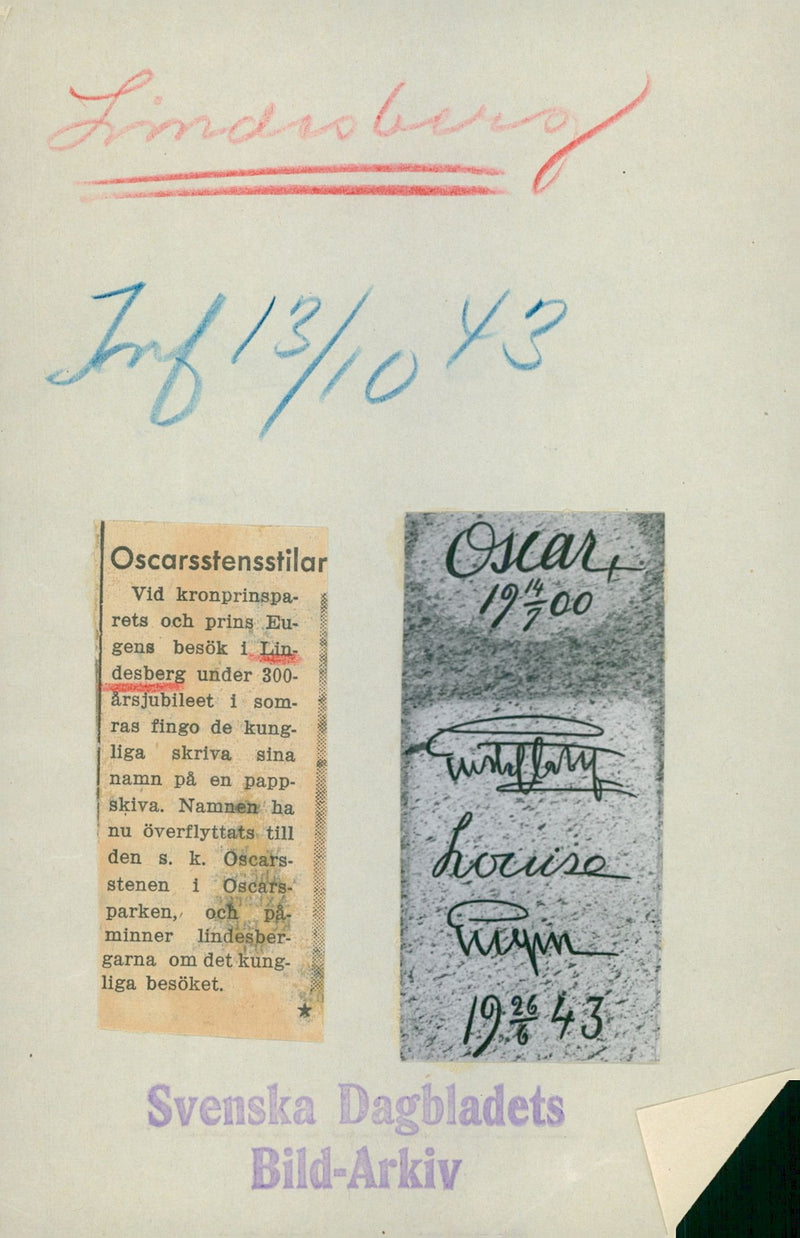 They are the royal signatures of the Oscar stone in Lindesberg. Gustaf Adolf, Louise Mountbatten and Prince Eugen - Vintage Photograph