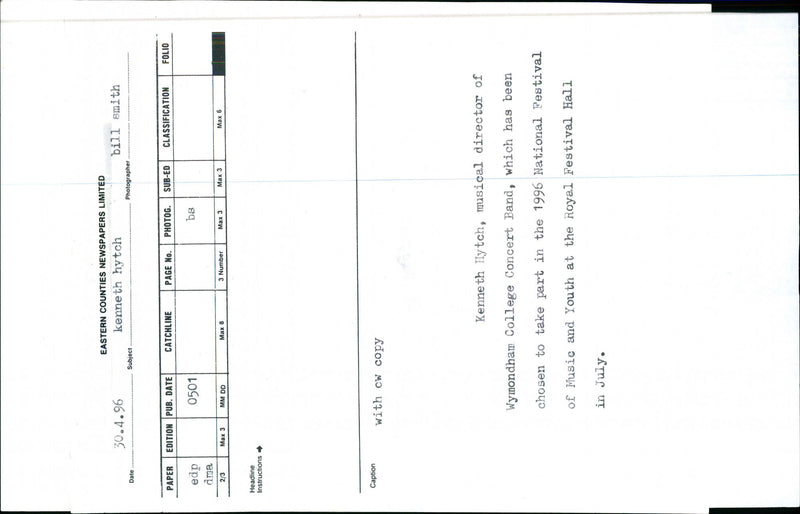 1996 NATIONAL BAND CONCERT MUSIC ROYAL - Vintage Photograph