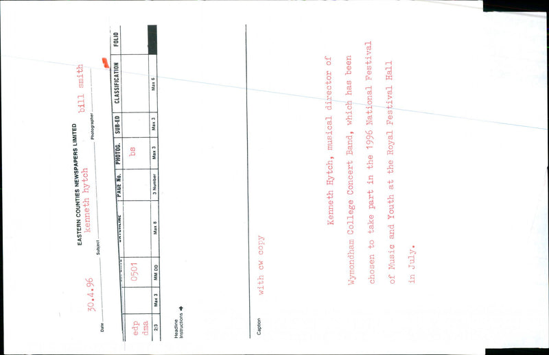 1996 NATIONAL BAND CONCERT MUSIC ROYAL - Vintage Photograph